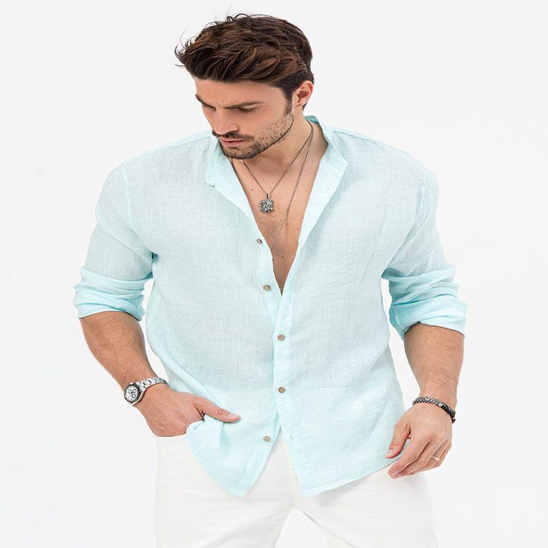 OTIS LINEN SHIRT IN TURQUOISE