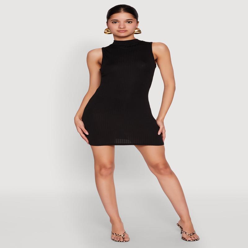 Rib Knit Mock Neck Dress