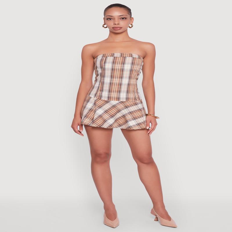 Plaid Strapless Skater Dress