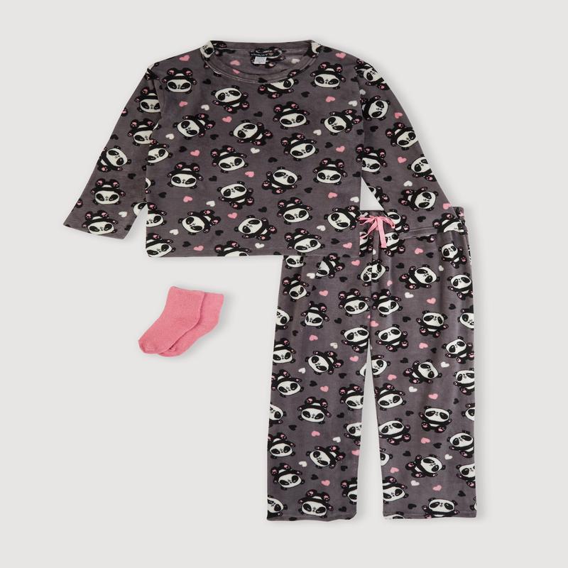 Plush Panda Bear Print Pajama Gift Set