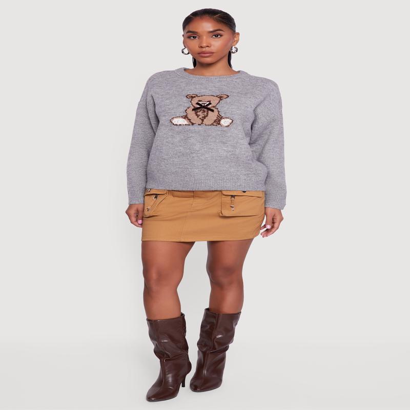 Bear Graphic Long Sleeve Crew Neck Sweater
