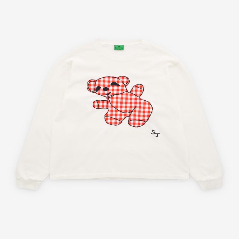 Small Talk - Mens L/S Bear Tee - (Red Gingham)