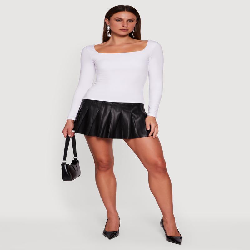 Solid Long Sleeve Square Neck Tee