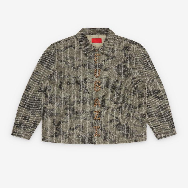 Fugazi - Men's Textured Letter Button Up - (Camo)