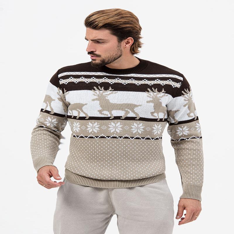 REINDEER CREWNECK SWEATER IN BEIGE
