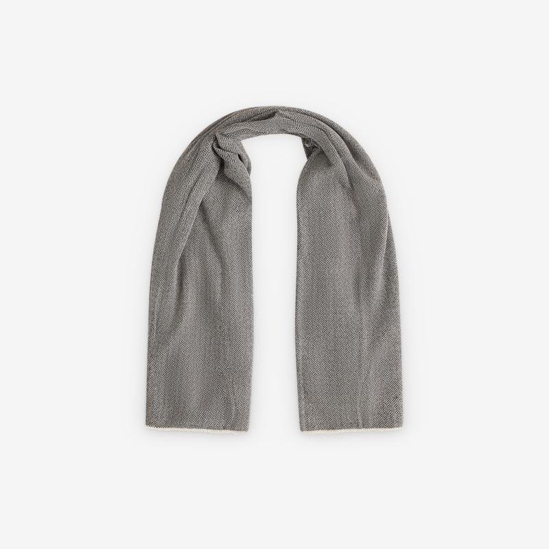 William Welstead - Cashmere Scarf - (Herringbone Black/White)