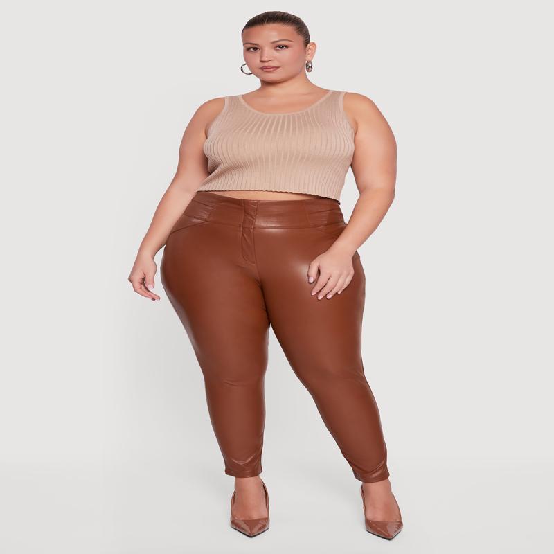 Plus Size Fleece Lined Faux Leather Dress Pants