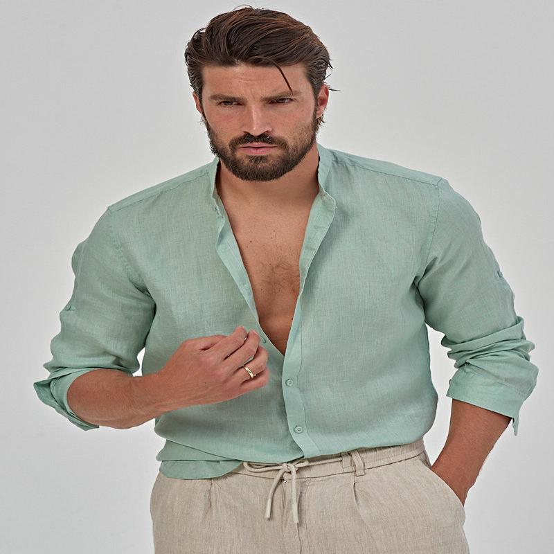 OTIS LINEN SHIRT IN GREEN MINT