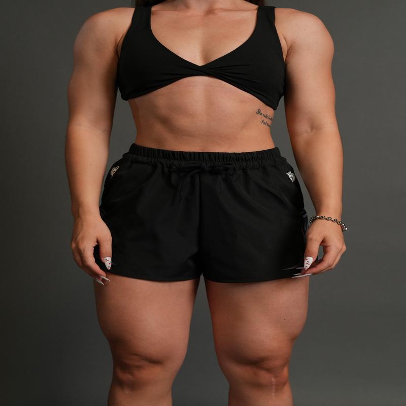 Dual Finite Code She Nadia Track Shorts in Black
