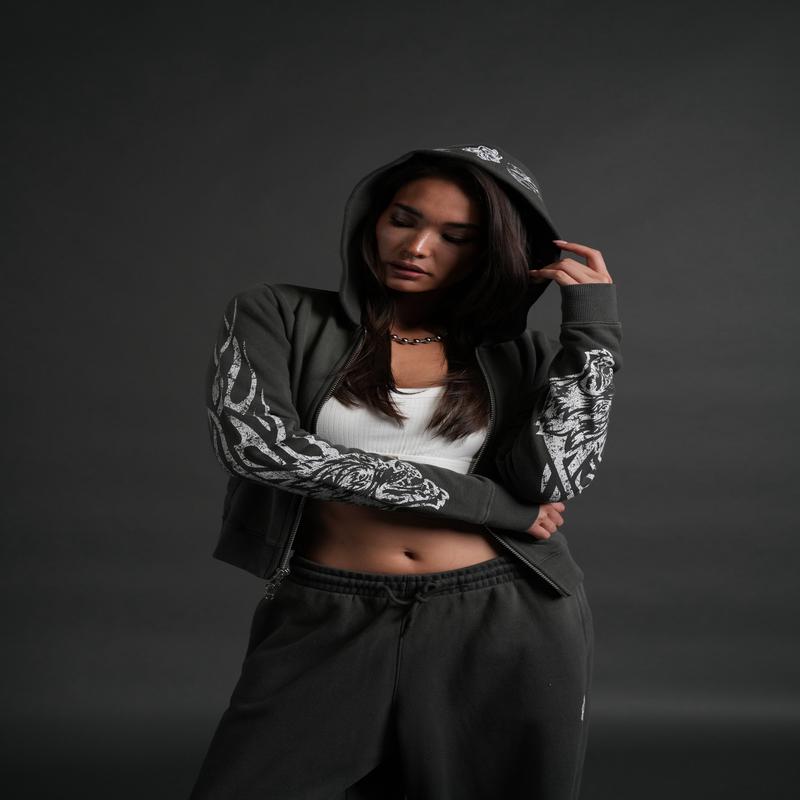 Finite Flame "Iris" Zip Up She Hoodie in Wolf Gray Drift Wash