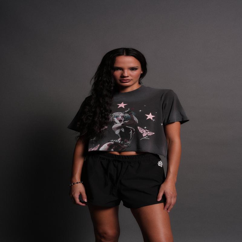 She's a Star "Premium" Oversized Cropped Tee in Wolf Gray Drift Wash