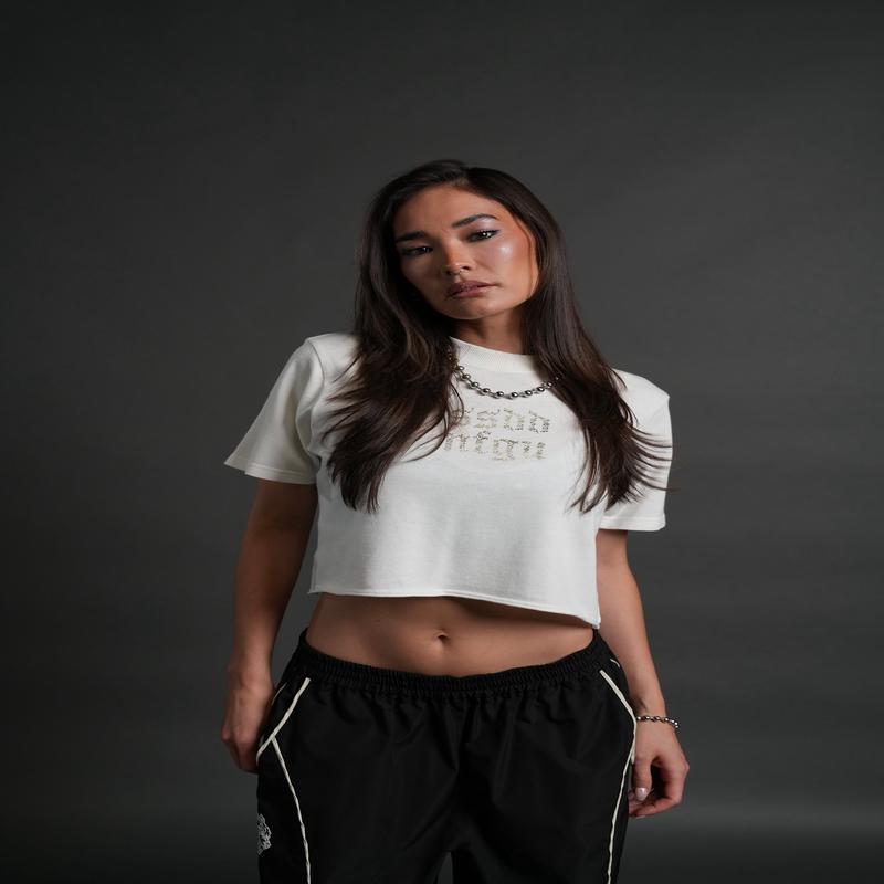 Crystal Code "Premium" Oversized (Cropped) Tee in Cream