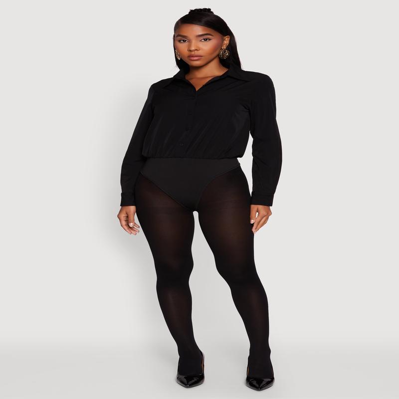 Daisy Collared Button Front Thong Bodysuit