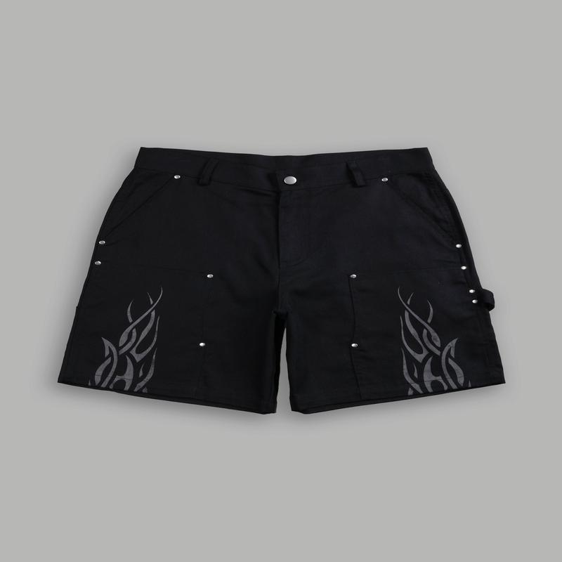 Finite Flame Oversized Clark Utility Shorts in Black