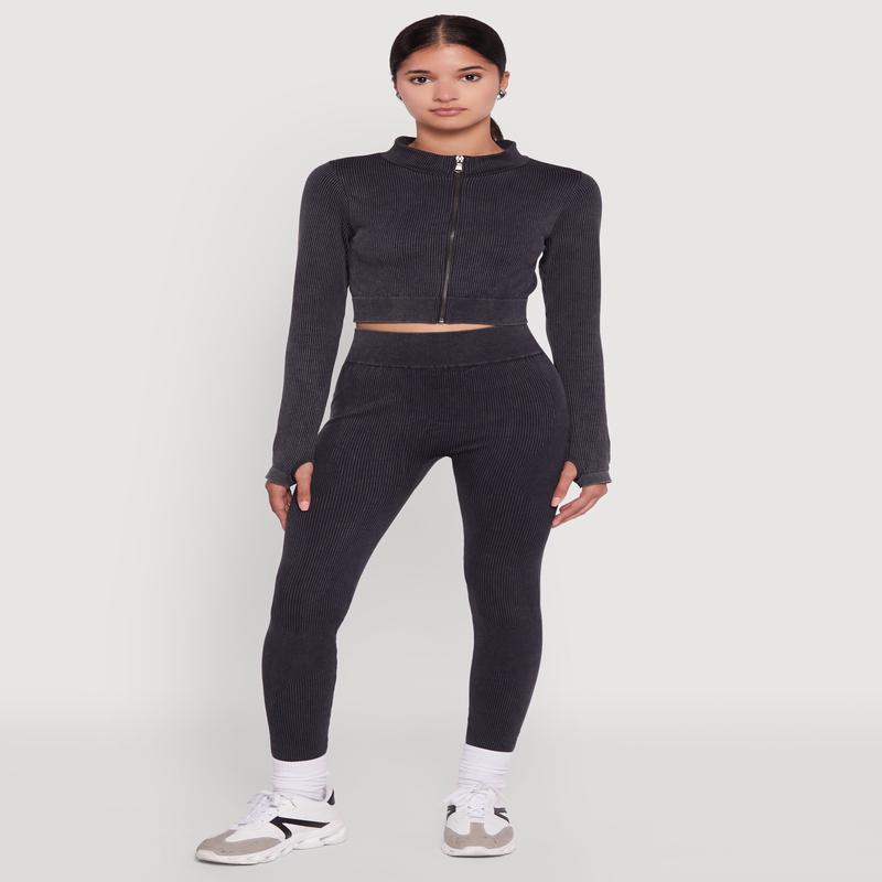 High Waisted Ribbed Knit Seamless Leggings