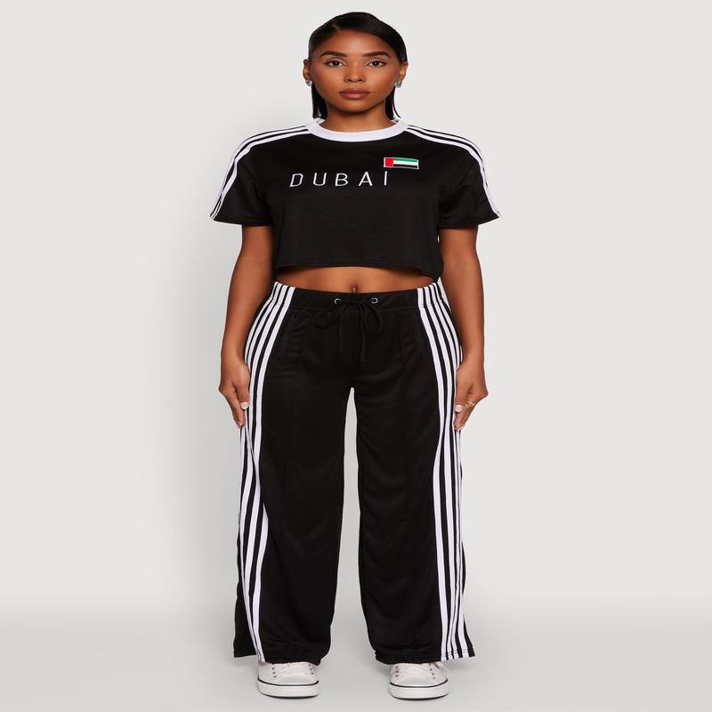 Side Striped High Waisted Wide Leg Active Pants