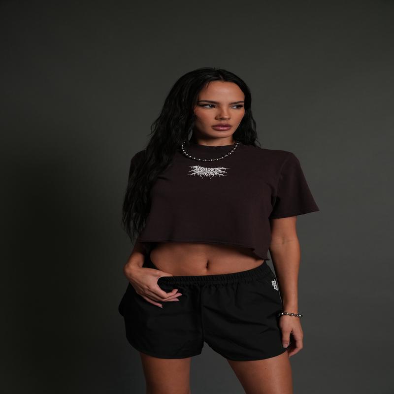 Drip Hesh Distressed Oversized (Cropped) Tee in Darc Garnet