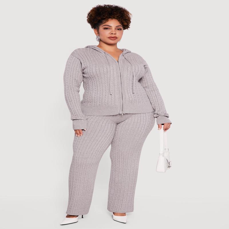 Plus Size High Waisted Cable Knit Casual Pants