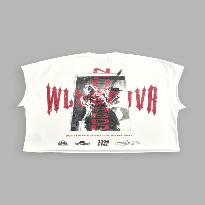 Born Darc Grunge Cut-Off Tee in Cream