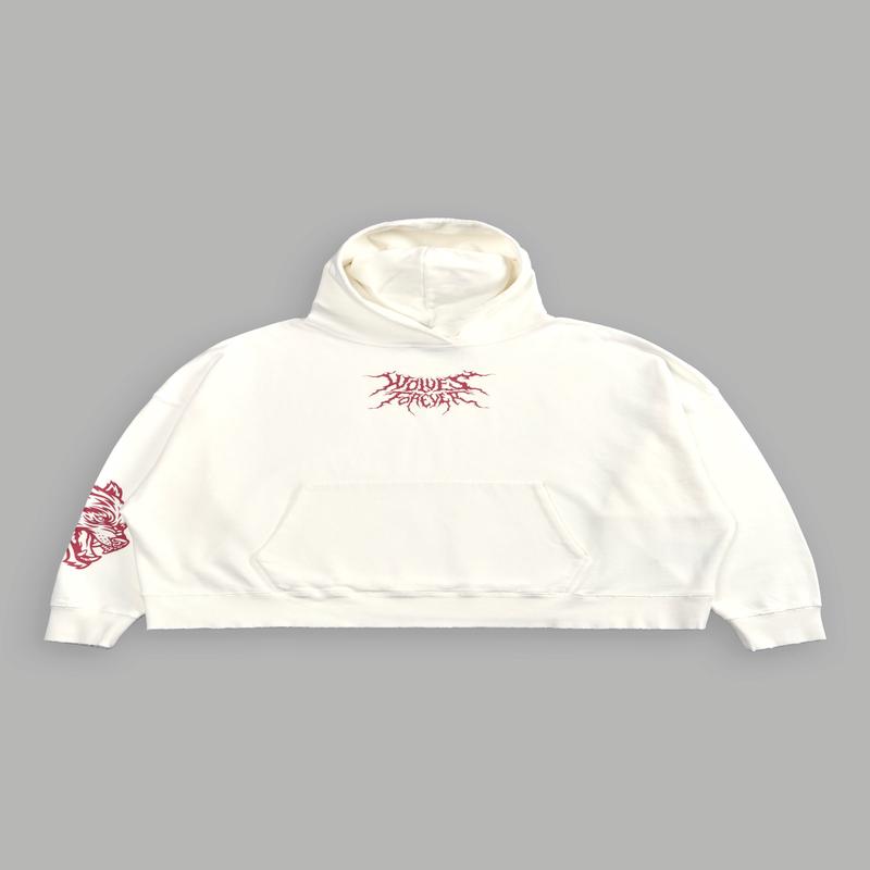 Slasher Destroyed Grunge "Gage Box Cut" Hoodie in Cream