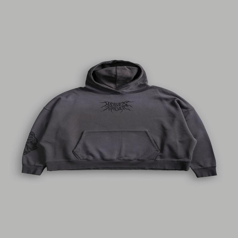 Slasher Destroyed Grunge "Gage Box Cut" Hoodie in Wolf Gray Drift Wash