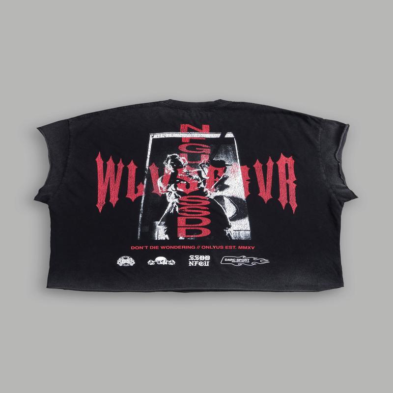 Born Darc Grunge Cut-Off Tee in Black