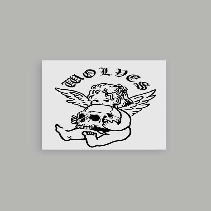 Cherub and the Skull Small Sticker in Black