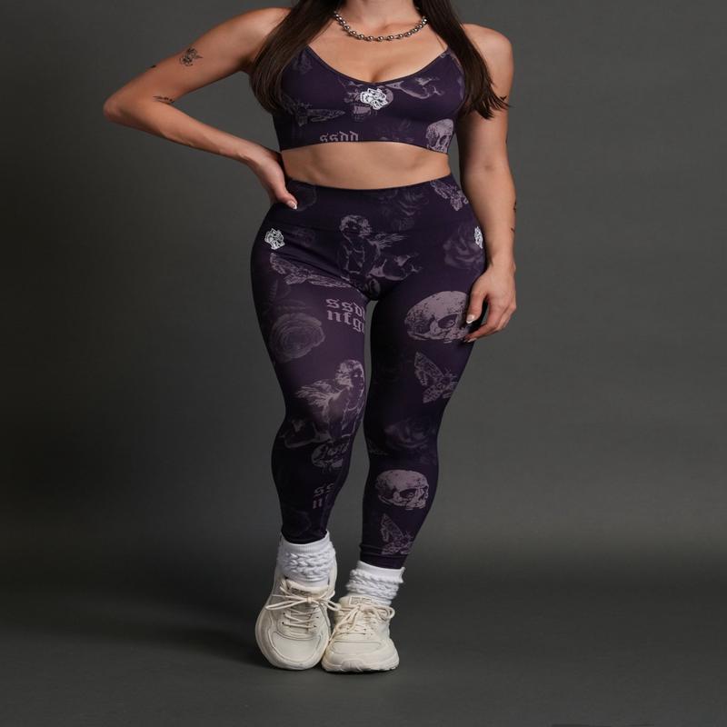 Dual Wolf V2 "Everson" Scrunch Leggings in Purple Vanitas Flora