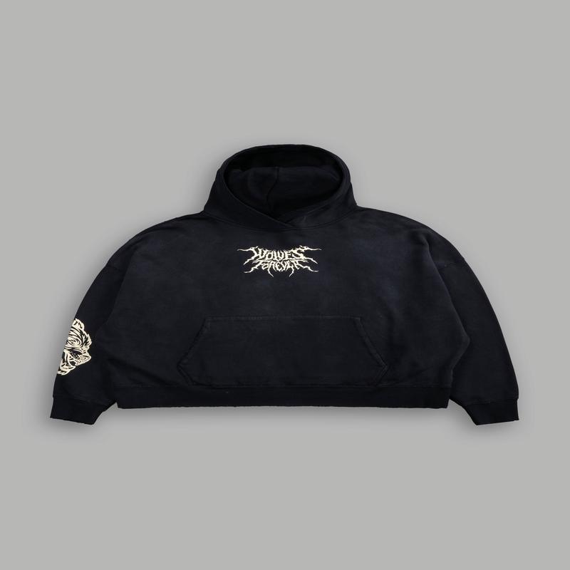 Slasher Destroyed Grunge "Gage Box Cut" Hoodie in Black Drift Wash