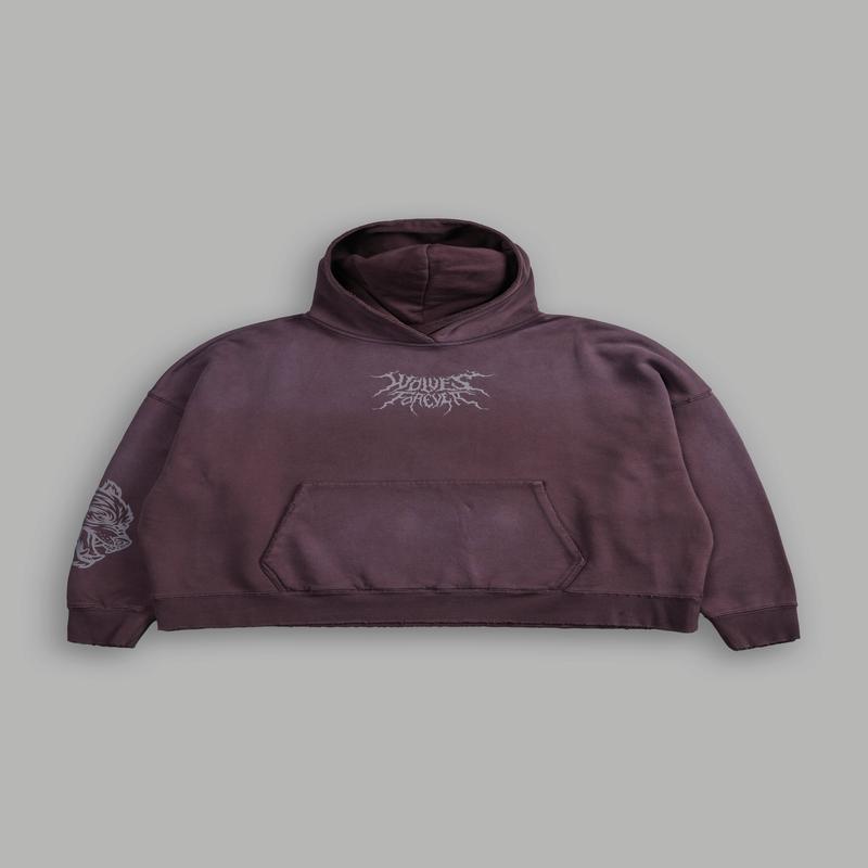 Slasher Destroyed Grunge "Gage Box Cut" Hoodie in Darc Garnet Drift Wash