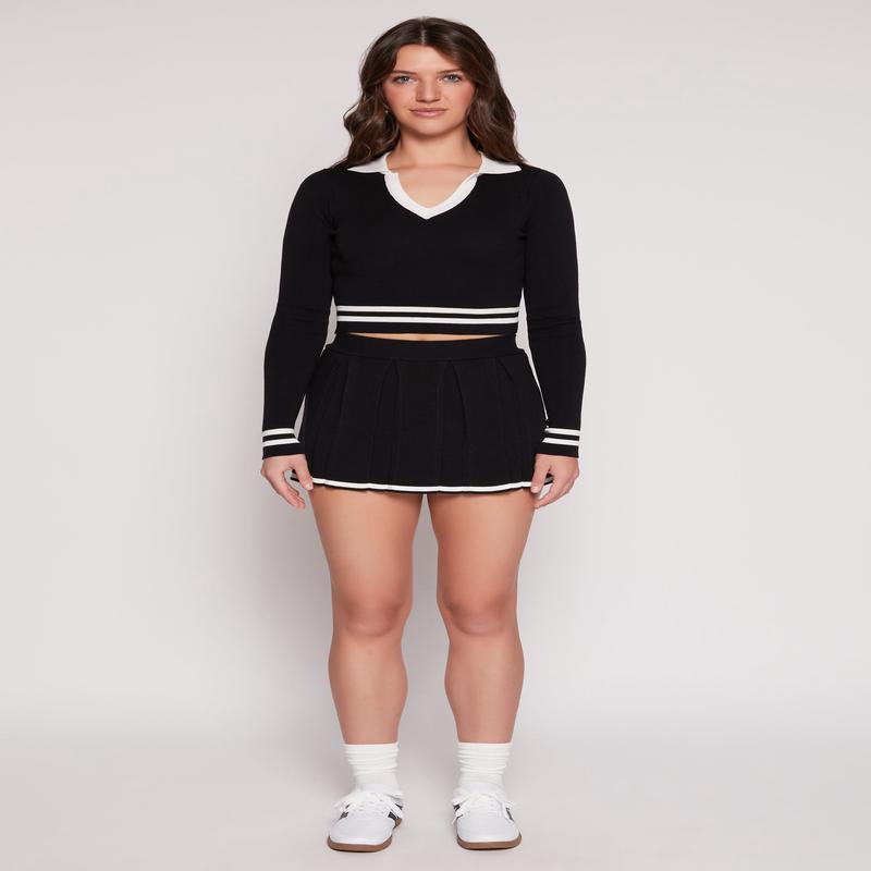 Daisy Contrast Trim Pleated Skirt