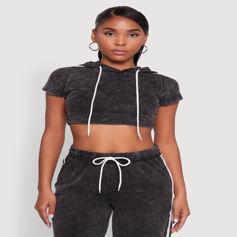 Daisy Mineral Wash Varsity Stripe Hooded Crop Top