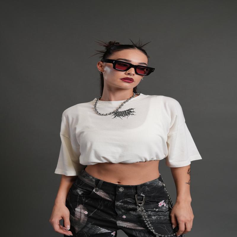 Forged From Iron Bungee Cropped Tee in Cream