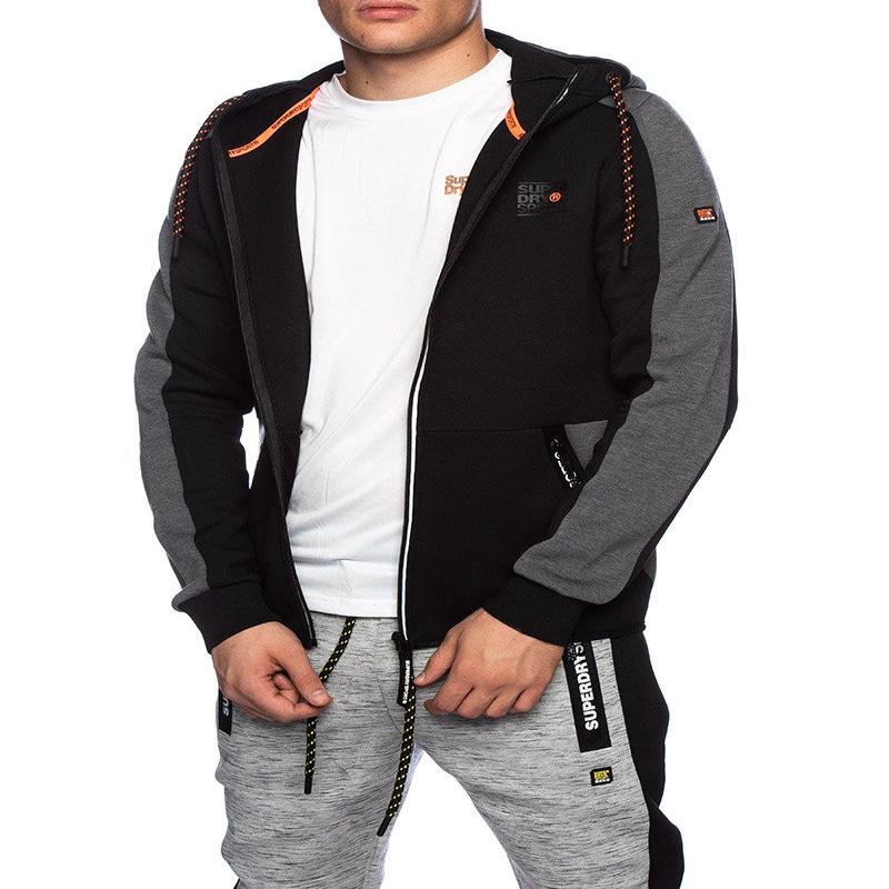 GYMTECH COLOURBLOCK ZIPHOOD IN BLACK AND GREY