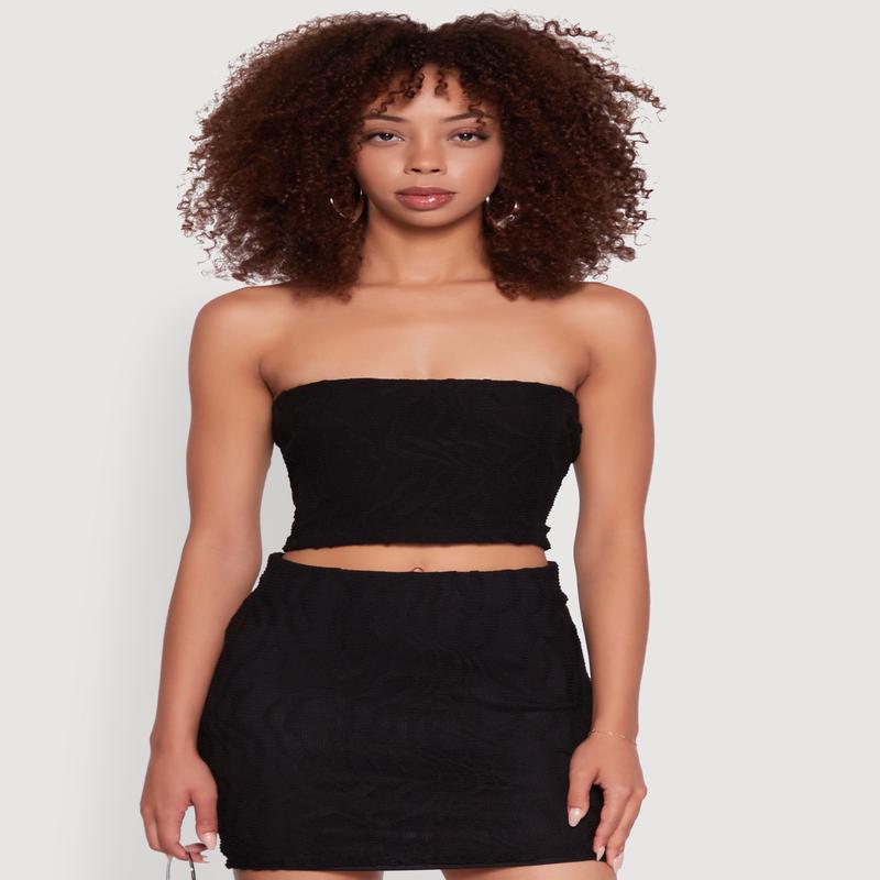 Haute Monde Patterned Mesh Cropped Tube Top