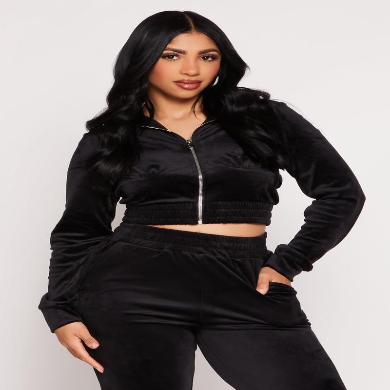 Iris Velour Zip Front Cropped Hoodie