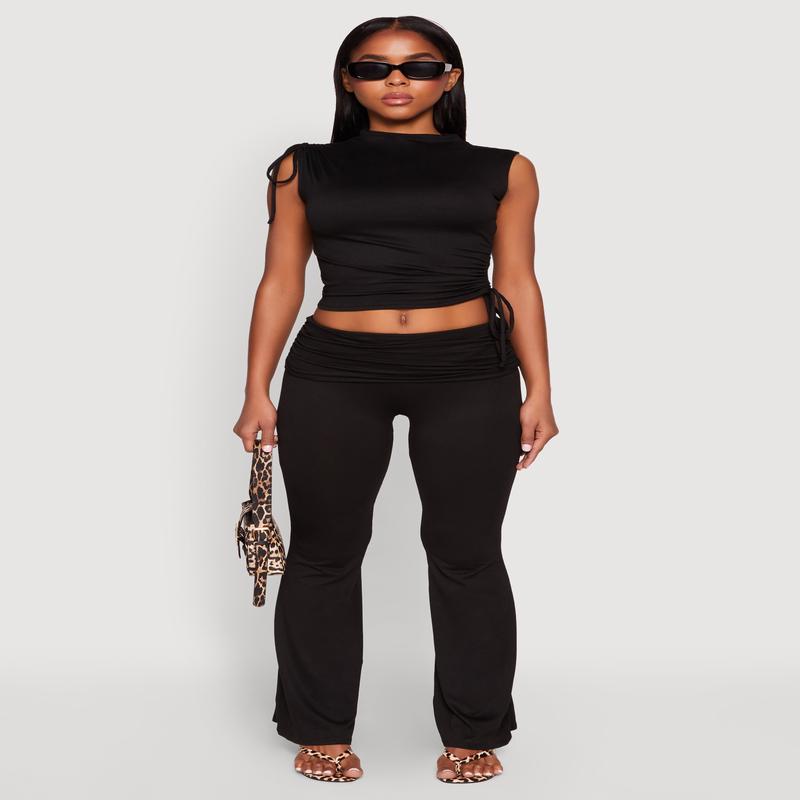 Ruched Flare Leg Pants