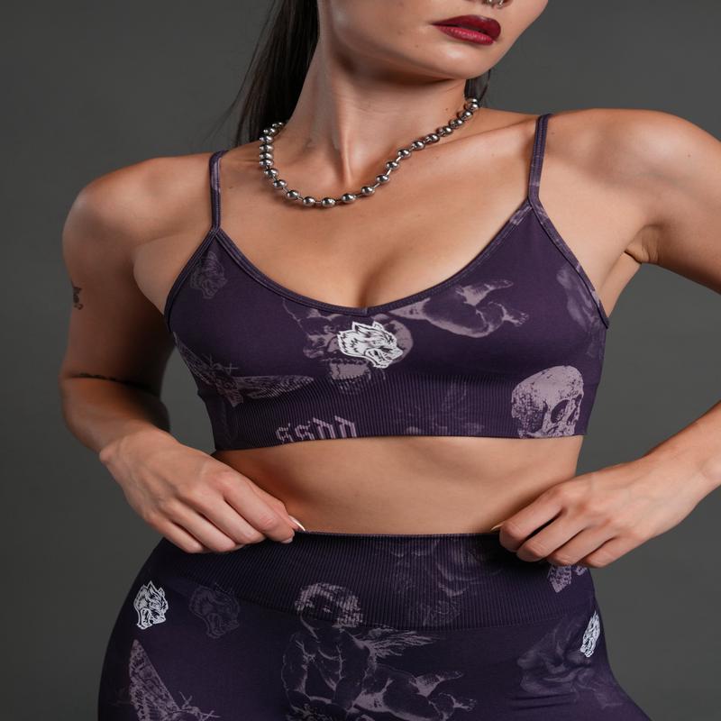 Single Wolf "Everson" Seamless Sports Bra in Leopard Purple Vanitas Flora