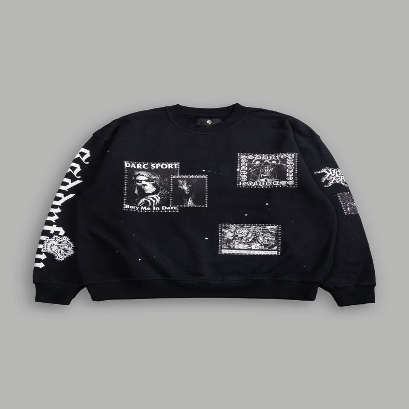 Stitched In London Unisex Crewneck in Black Vandal Wash