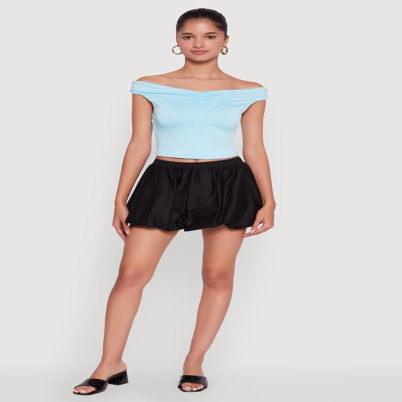 Trendy High Waisted Mini Bubble Hem Skort