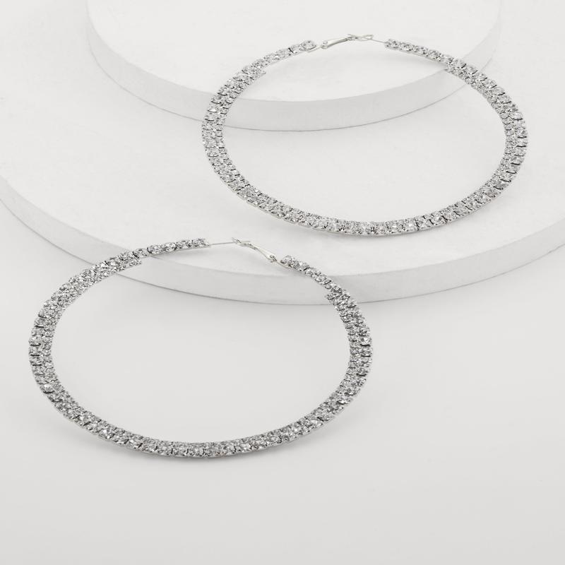 Stylish Metallic Rhinestone Hoop Earrings