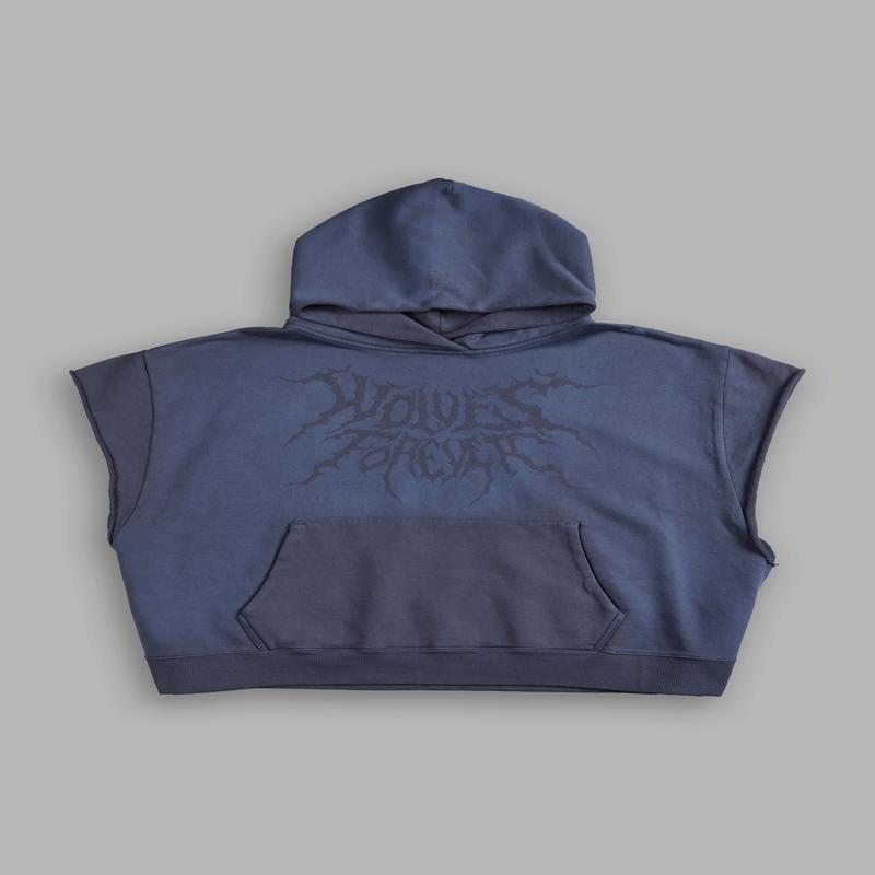 Forged From Iron Grunge Gage Cap Sleeve Hoodie in Midnight Blue Horizon Sun Fade
