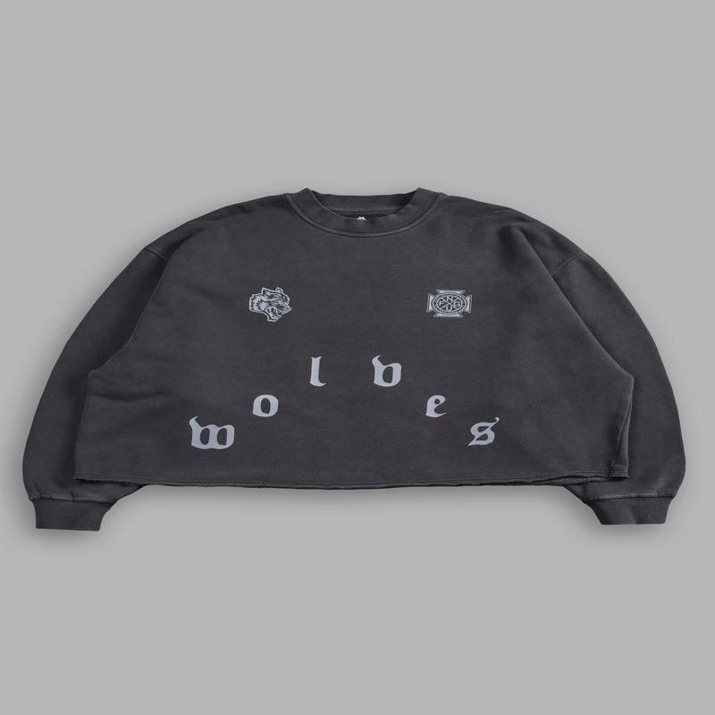 Pyramid Wolves Raw Hem "Box Cut" Crewneck in Wolf Gray