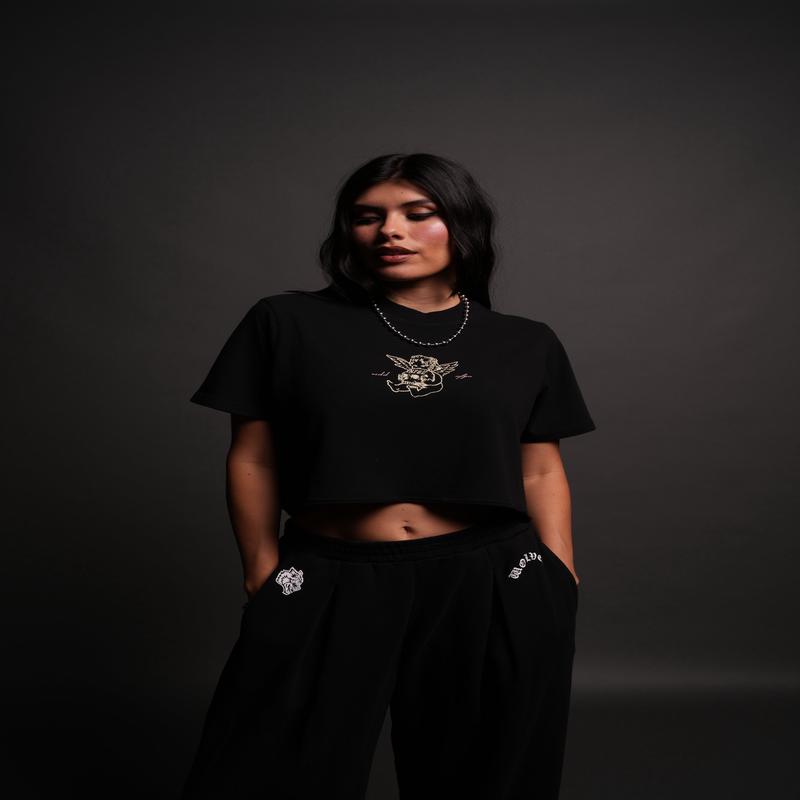 Cherub and the Skull "Premium" (Cropped) Tee in Black