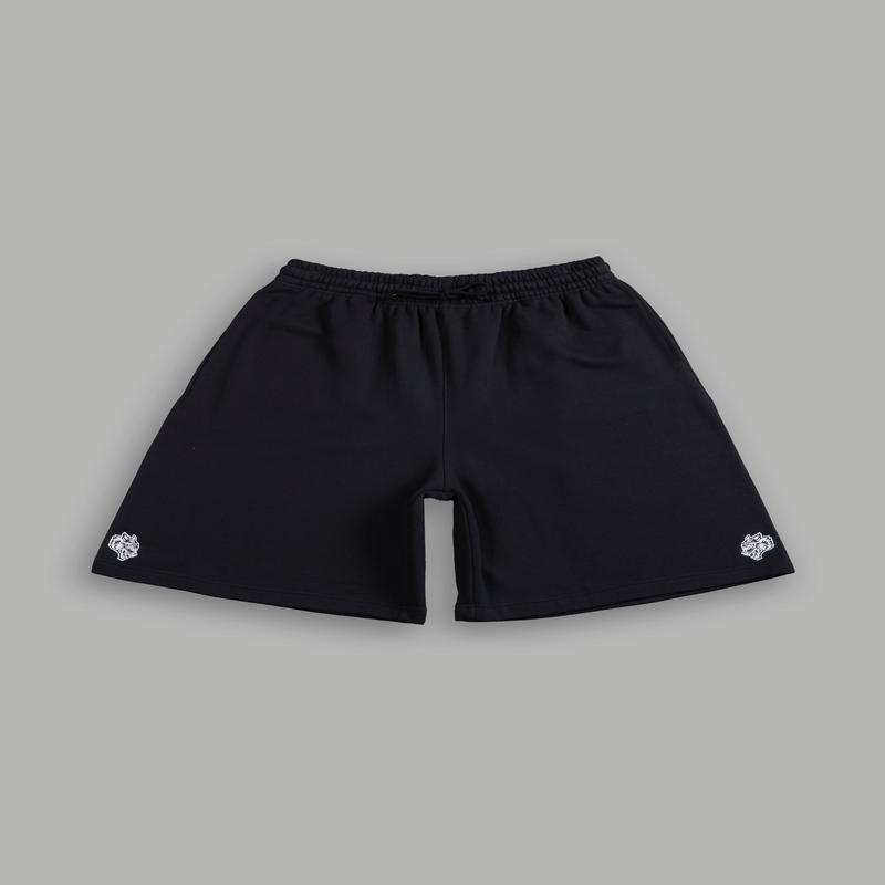 Dual Wolf Oversized Osiris Sweat Shorts in Black