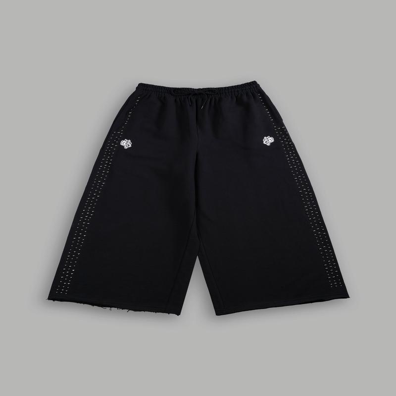 Dual Wolf Stud Grunge Oversized Omen Sweat Pants in Black