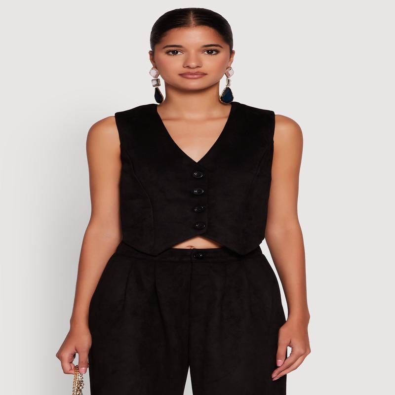 Faux Suede Button Front Vest