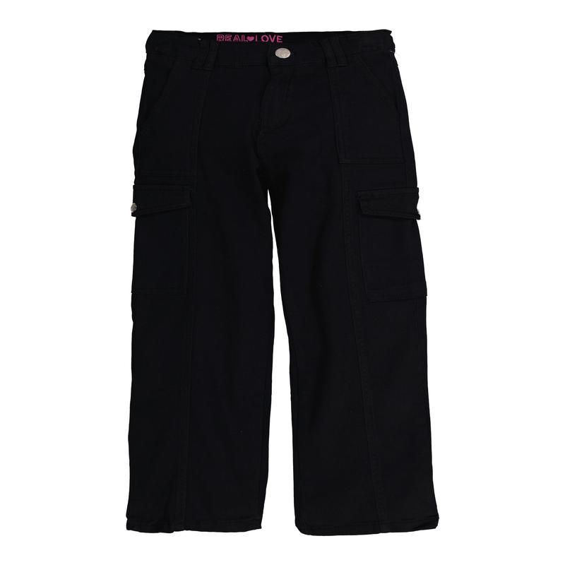 Girls Twill Solid Wide Leg Cargo Pants