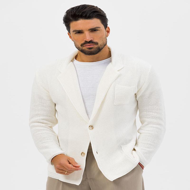 KNITTED SINGLE BREASTED BLAZER IN WHITE