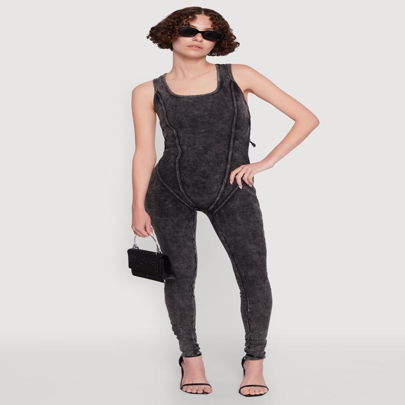 Mineral Wash Lace Up Back Pintuck Jumpsuit